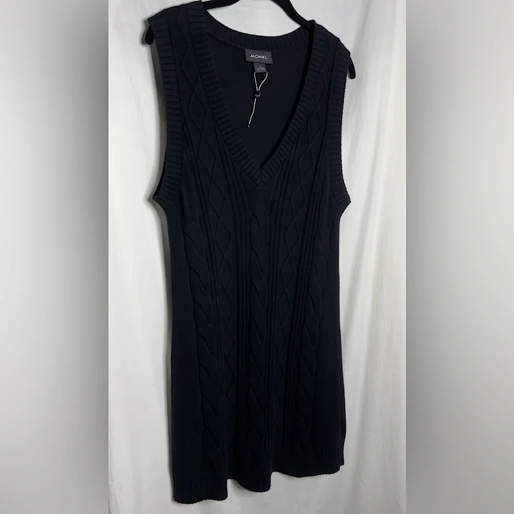 ASOS Monki Robin cotton knitted v neck sleeveless black mini dress - Picture 17 of 17